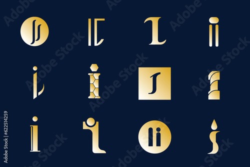 Set of I Logo gold simple modern logo collection with creative concept icon, premium vector isolated