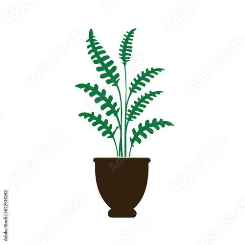 Houseplant in flower pot illustration. Green sprout of household plant icon, vector isolated on white background