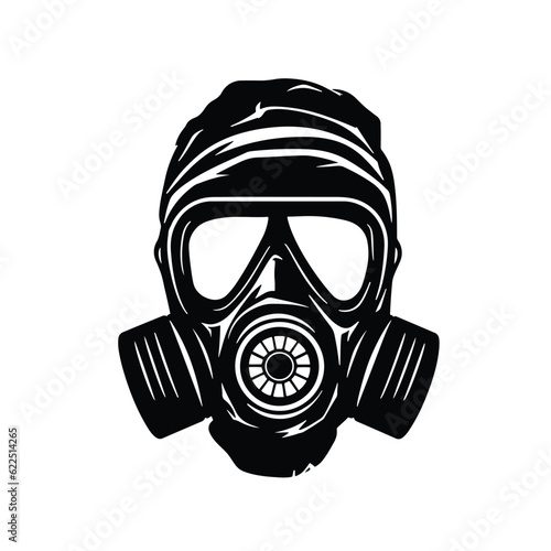Face gas mask military illustration isolated respirator, Safety equipment, Toxic air protection, gas mask vector, Respirator helmet against toxic air, Army icon, Danger chemical pollution filter. 