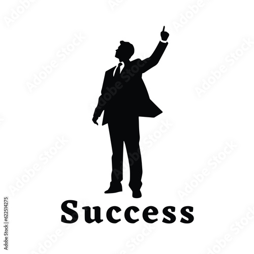 Young man standing and raising hands or arms silhouette, Successful businessman concept, Career goal logo icon. Victory sign or symbol, vector illustration.