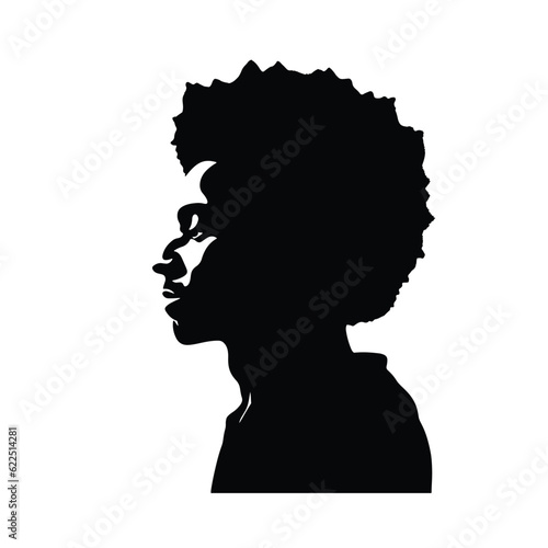Black man with afro hair silhouette. Side view of African American man with natural hair, vector illustration
