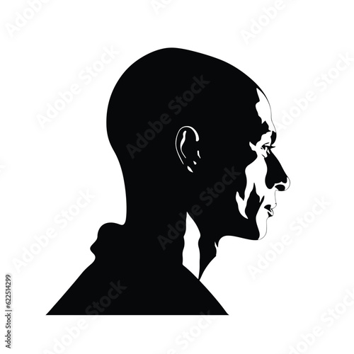 Silhouette bald man facing sideways, monk, vector isolated