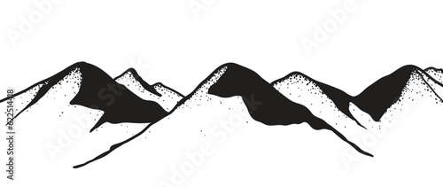Black and white mountain line art wallpaper. Contour drawing luxury scenic landscape background design illustration for cover, invitation background, packaging design, fabric, banner and print.