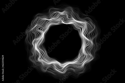 Abstract circle lines wave white isolated on black background. Vector in concept technology, science, music, modern.