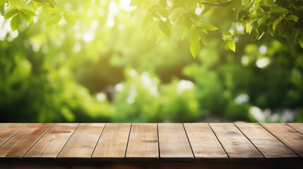Empty wooden table with green background