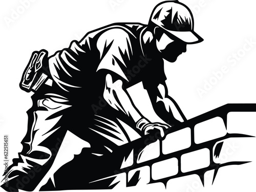 Bricklayer Stone Mason Logo Monochrome Design Style