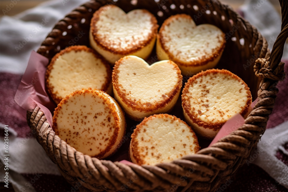 love-shaped cake in a basket