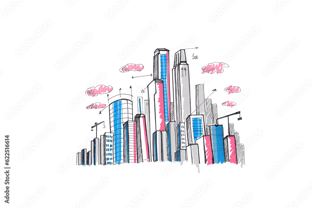 Digital png illustration of drawing of cityscape on transparent background