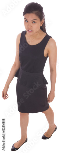 Digital png photo of asian businesswomanlooking up and standing on transparent background