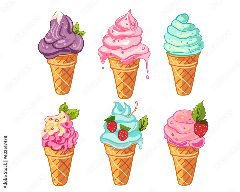 Set of colored ice creams isolated on white background,
vector illustration