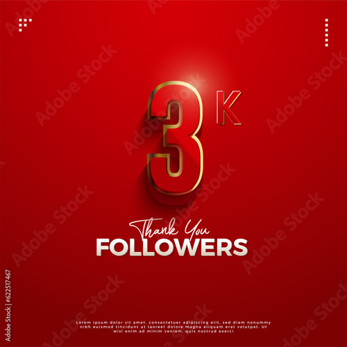 3k followers celebration in red color concept. design premium vector.