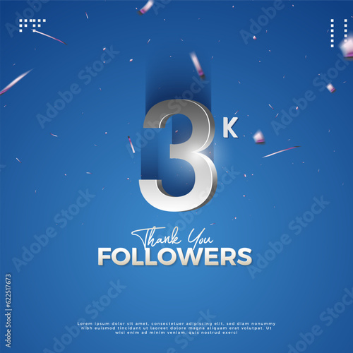 3k followers celebration with light effect illustration from below. design premium vector.