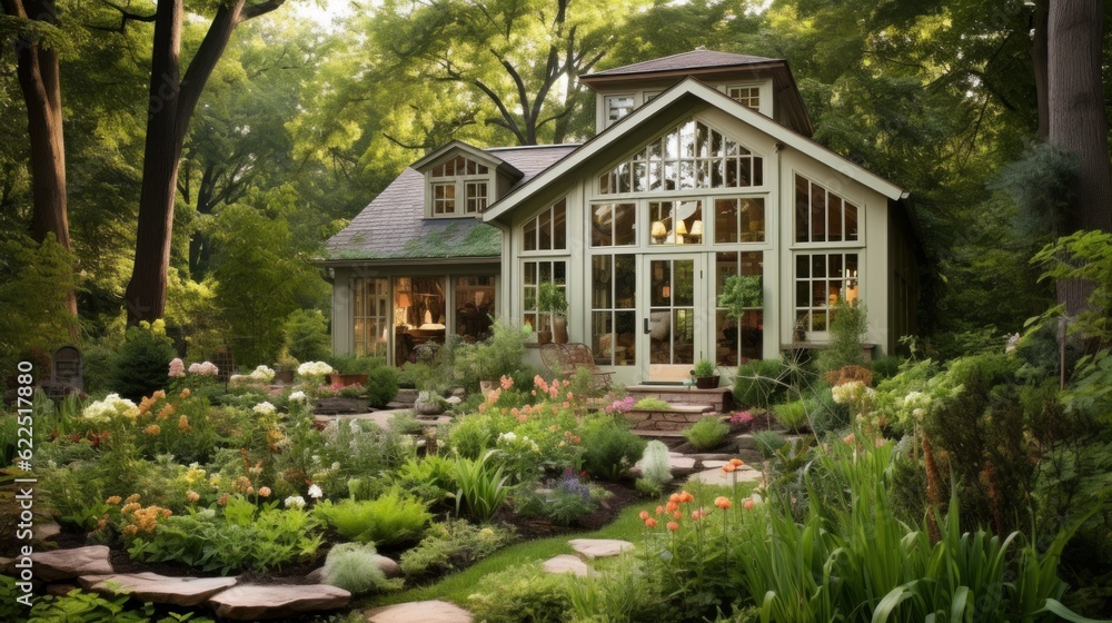 Secluded house nestled in the midst of a vibrant and lush green forest Secluded house nestled in the midst of a vibrant and lush green forest