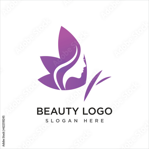 Beauty logo vector design on purple color.