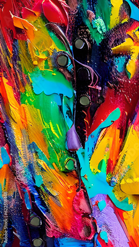 Closeup of abstract rough colorful multicolored art painting texture, with oil brushstroke, pallet knife paint on canvas,