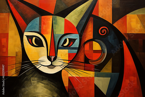 Abstract cat painting in the style of pablo picasso. Pet. Animals art. Illustration, Generative AI. photo