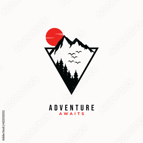 Mountain outdoors vector graphic in vintage style adventure traveling wilderness logo illustration
