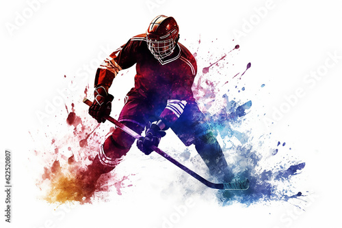Illustration of a hockey player with full gear with a splash of color