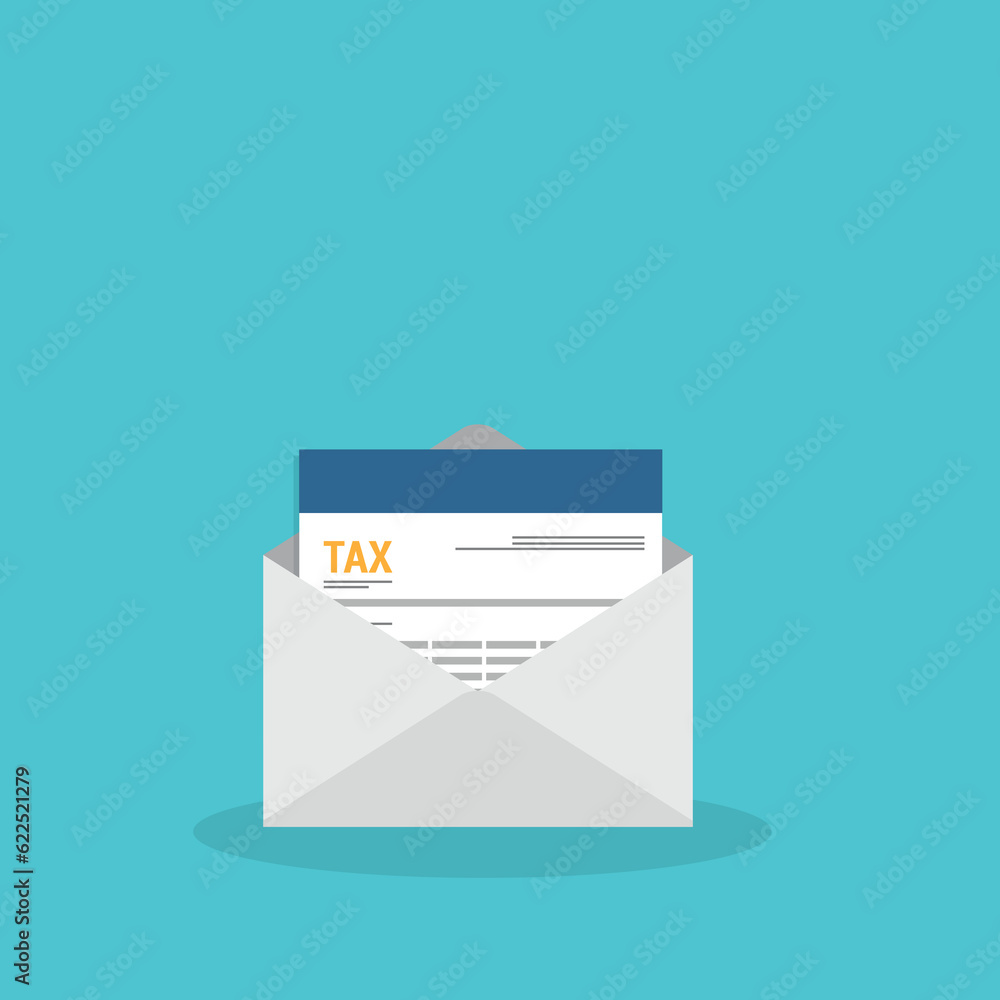Tax document in an open envelope. Tax payment and invoicing document, business or financial operations. Tax document in an open envelope. Tax payment and invoicing document, business or financial operations.