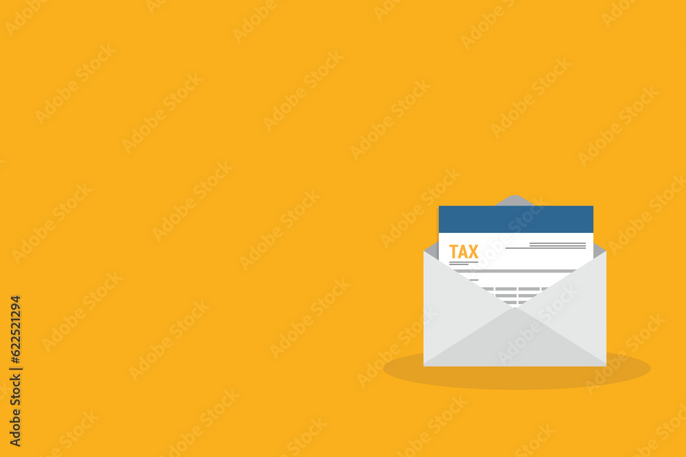 Tax document in an open envelope. Tax payment and invoicing document, business or financial operations. Tax document in an open envelope. Tax payment and invoicing document, business or financial operations.