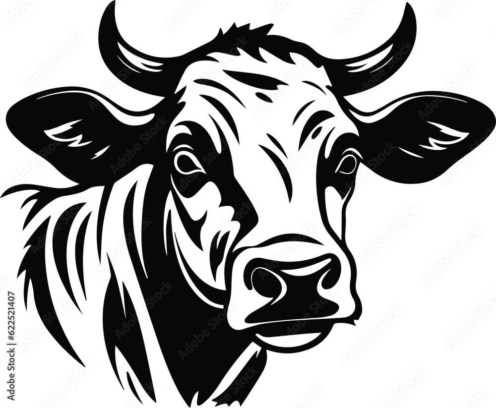 Cow Head Mascot Logo Monochrome Design Style