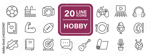 Hobby line icons. Editable stroke. For website marketing design, logo, app, template, ui, etc. Vector illustration.