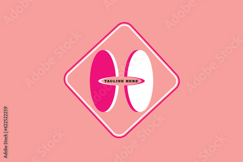 illustration of two circles with a box isolated on pink background