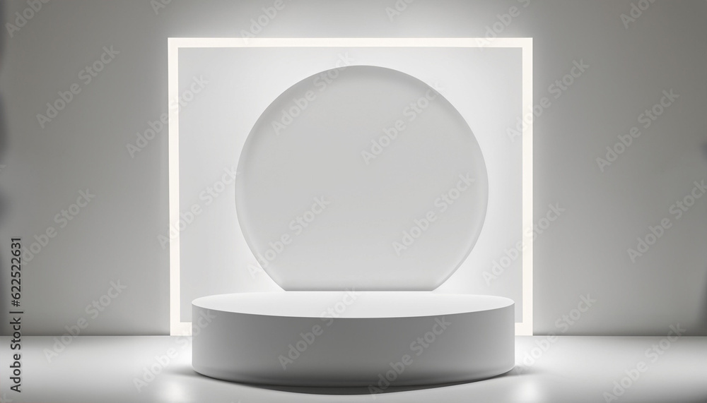 white product display background with light frame with podium white product display background with light frame with podium