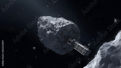 Asteroid mining in open space, neural network generated image photo