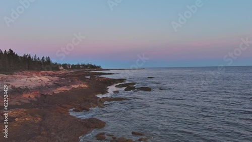 Scenic blue hour aerial along the coast of Hunting Island, Maine  photo