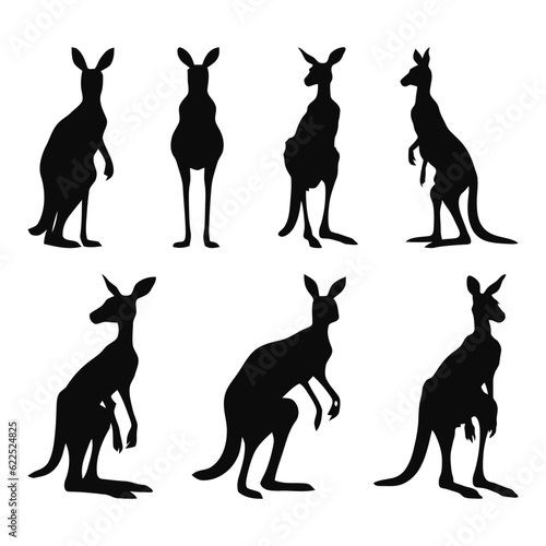 kangaroo standing pose silhouette set