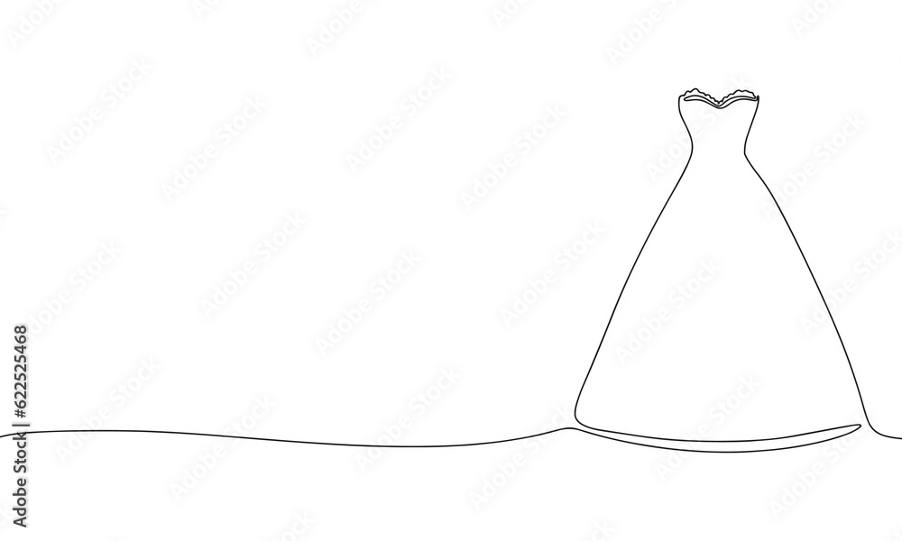 One line continuous dress. Fashion concept banner in line art hand drawing style. Outline vector illustration. One line continuous dress. Fashion concept banner in line art hand drawing style. Outline vector illustration.