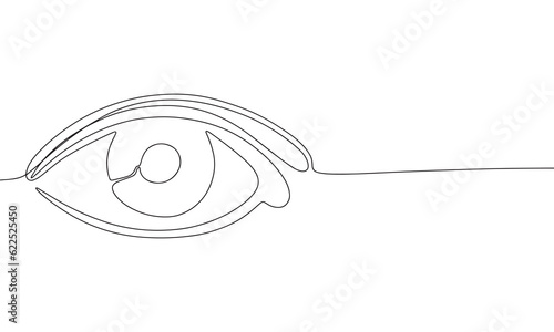 One line continuous eye. Optics shop, health eye concept banner in line art hand drawing style. Outline vector illustration.