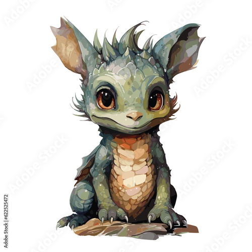 Little dragon. Funny fantasy character, isolated on white background. Vector cartoon colorful icons.