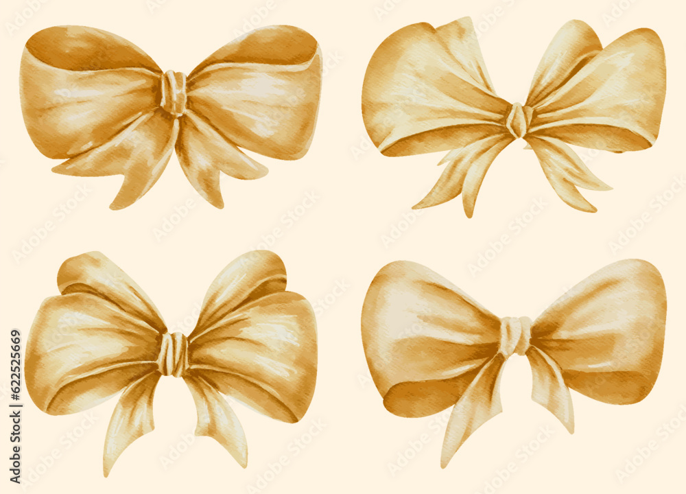 Set Bundle Gold Bow Ribbon Watercolor Set Bundle Gold Bow Ribbon Watercolor