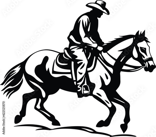 Cowboy On Horse Logo Monochrome Design Style © FileSource