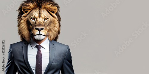 A man with a lion s head and in an office suit. Generative AI