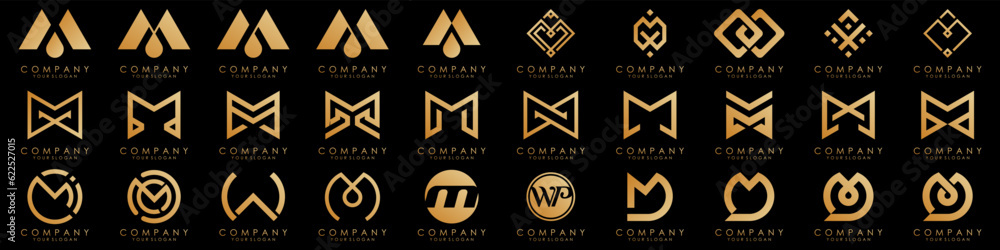 Set of letter M logo design vector. Collection of modern M letter design in golden. Set of letter M logo design vector. Collection of modern M letter design in golden.