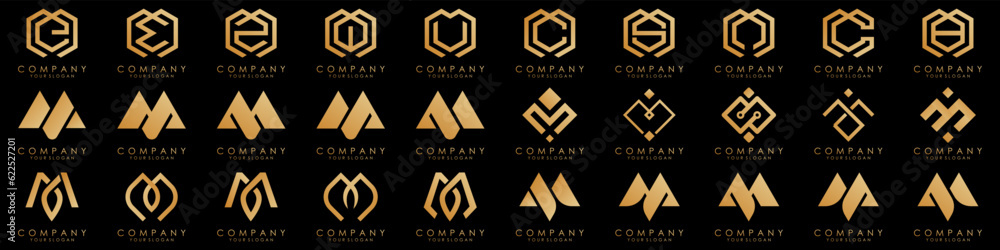 Set of letter M logo design vector. Collection of modern M letter design in golden. Set of letter M logo design vector. Collection of modern M letter design in golden.