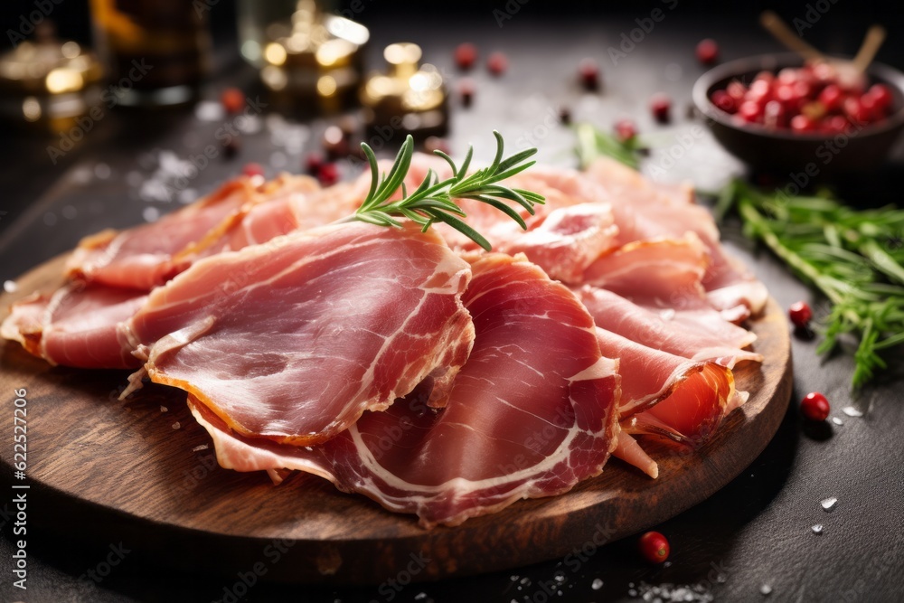 Italian speck smoked prosciutto - typical food made of pork meat in Italy  - Generative AI