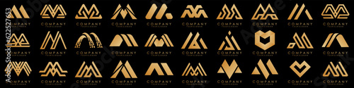 Set of letter M logo design vector. Collection of modern M letter design in golden.