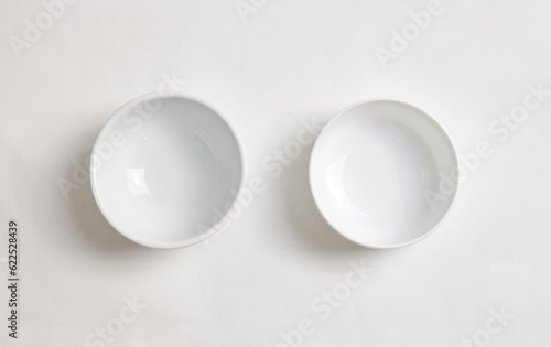 empty white bowl isolated on white background. Top view.