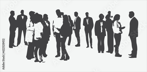 Thriving Business Connections, Silhouette Collection of a Large Group Engaged in Dynamic Conversations