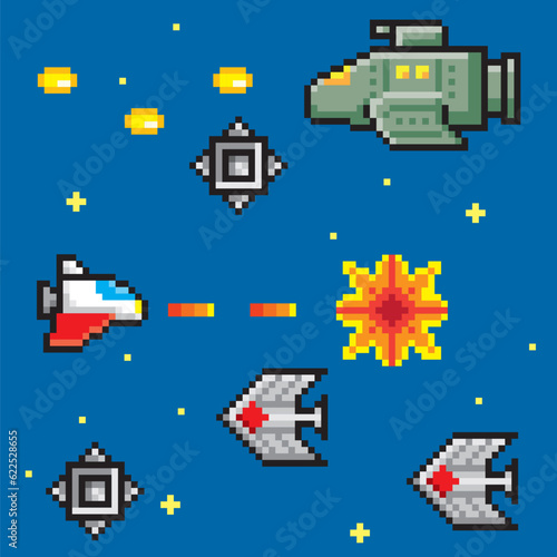 横シューティングゲーム風ドット絵　ミニ画面