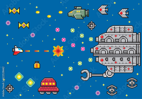 横シューティングゲーム風ドット絵　プレイ画面
