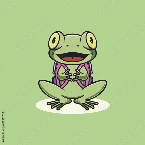 Cute frog ready go to school cartoon illustration