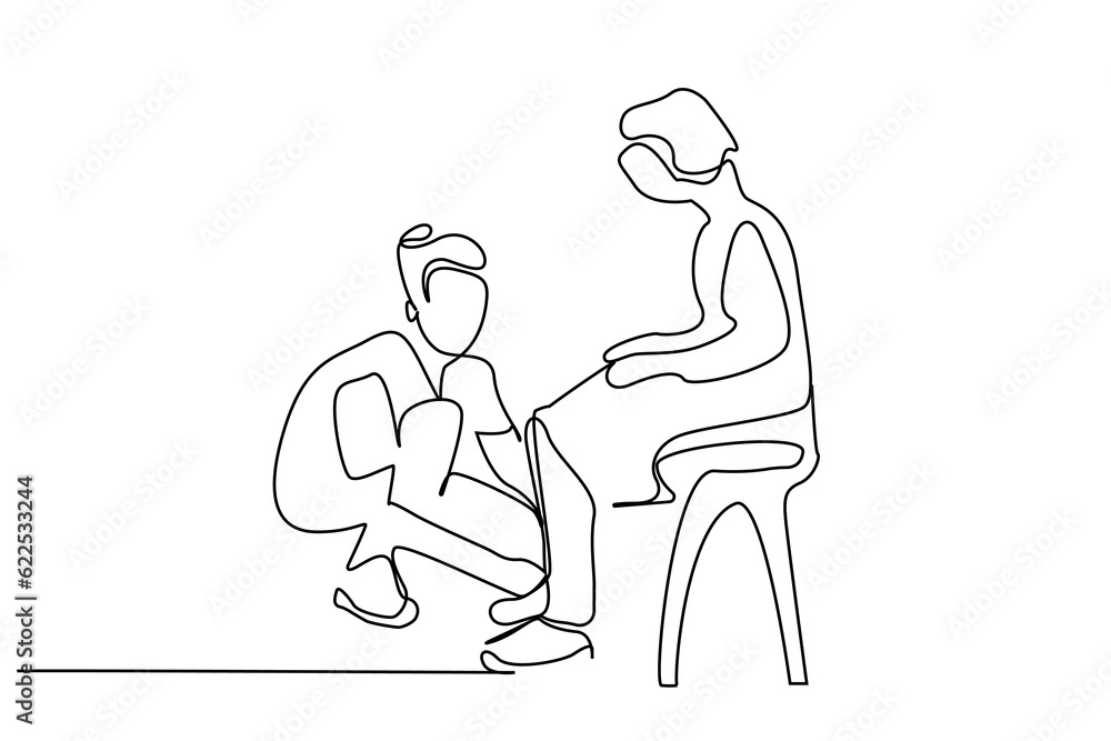 young girl helping her grandma old woman dressing her shoes tying her laces life line art