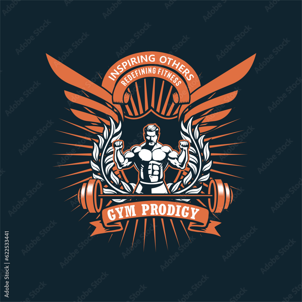 Vector Gym Prodigy Emblem Tshirt Design Dark Background Vector Gym Prodigy Emblem Tshirt Design Dark Background