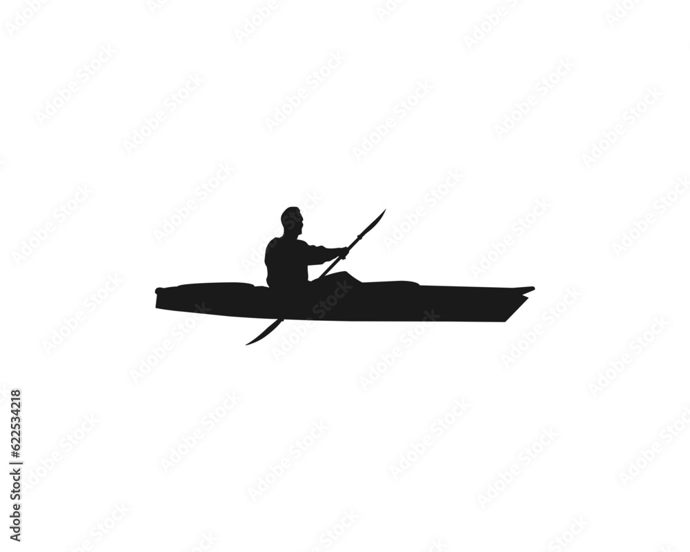 Kayaking silhouettes vector. Canoe trails and rafting club emblem with kayaking equipment elements.Kayak boat paddle pedal set , kayaker silhouette set inspired design collection. white background. 
