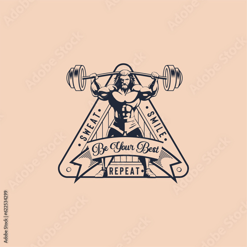 Fitness Triangle Man Gym Stronger Sport Logo Vector Badge